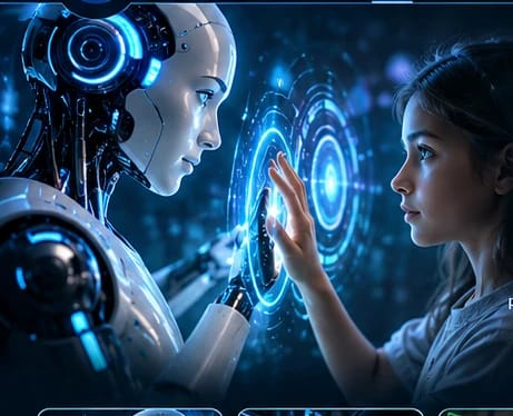 Una persona y un robot interactúan mediante una interfaz luminosa